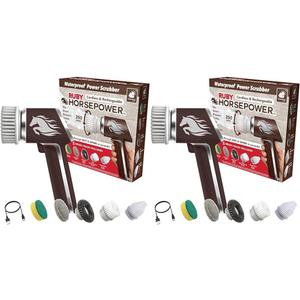 2X Horsepower Scrubber AS-SEEN-ON-TV Waterproof Rechargeable Handheld 350 RPM 5 Brush Heads Bundle