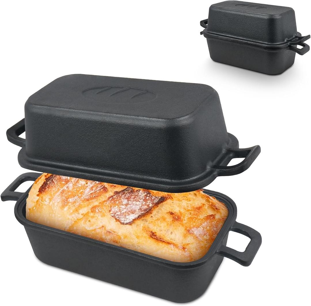 Demine Cast Iron Loaf Pan with Lid 9x5 Inch  Dutch Oven Bread Pan for Sourdough, Banana Bread, Meatloaf  Even Heat, Non-Stick, Oven Safe Baking Pans