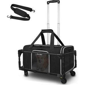 Petskd Small Pet Carrier with Wheels(18" L x 11" W x 11" H), Delta/American/United Airlines Approved, Rolling Pet Carrier for Small Dogs & Cats (Black)