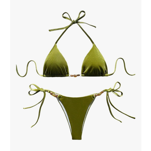 SOLY HUX Women's Halter Triangle Bathing Suit String Bikini Set Tie Side Two Piece Swimsuit S