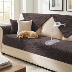 Turquoize Waterproof Couch Cover for Dogs Fuzzy Pet Couch Covers for Sofa Thick Dog Bed Cover Non-Slip Sofa Covers for 3 Cushion Couch Protector Slipcover Pet Friendly (Brown, 36" x 96")