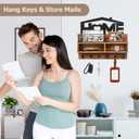 VIS'V Key Holder Wall Mount, Decorative Wooden Mail and Key Organizer with Storage Basket and Shelf, 2 Compartments, 6 Hooks, Brown