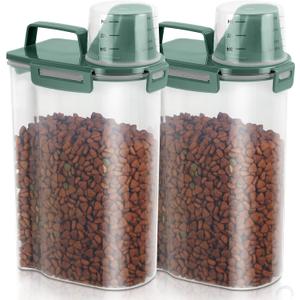 TBMAXS 2 Pack 3 Lbs Dog Cat Food Storage Containers for Travel, Portable Pet Food Storage Container, Easy-Pouring Bird Seed Dispenser, Airtight Rice Cereal Oatmeal Flour Holder -Pine Green