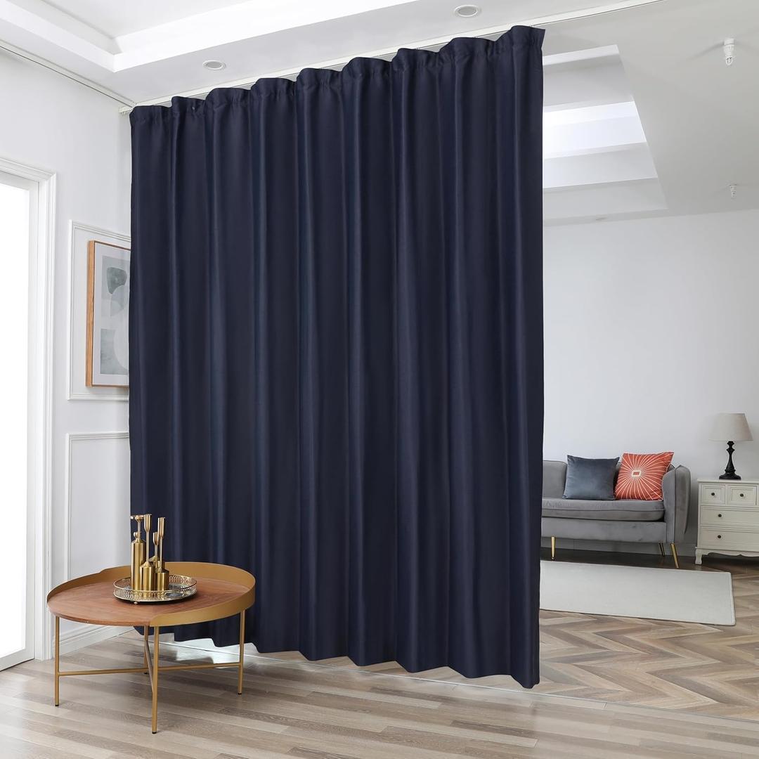 Room Divider Curtains, Blackout Ceiling Track Curtains with Hook, Extra Wide Theater Curtain for Living Room (1Panel, Navy, W8.3ft x H7ft)