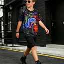 Boys Girls Neon Shirt Short Sleeve Crewneck T Shirts Cool 3D Graphic Print Neon Game Shirts Summer Tees Tops for Boys, 8-10 Years