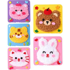 First Sewing Kit for Beginner Kids Arts & Crafts, 5 Easy DIY Embroidery Projects Animal Dolls Set, Gift for Girls, Boys, Learn to Sew