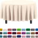Exquisite 12-Pack Premium Plastic Tablecloth 12-Pack Premium Plastic 84-Inch Round Tablecloth, Ivory