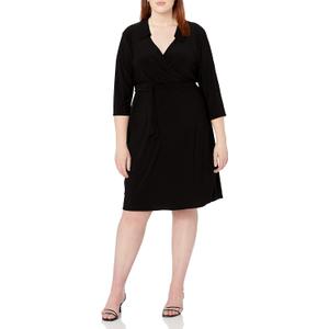 Star Vixen Women's Plus-Size Faux Wrap Dress (Black, XL)
