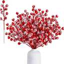 Sggvecsy 30 Pack Snow Frosted Artificial Red Berry Stems 8.9inch Snowy Christmas Red Spray Picks Holly Berry Branches for Christmas Tree Decoration Holiday DIY Crafts Xmas Ornaments Home Decor (Red)
