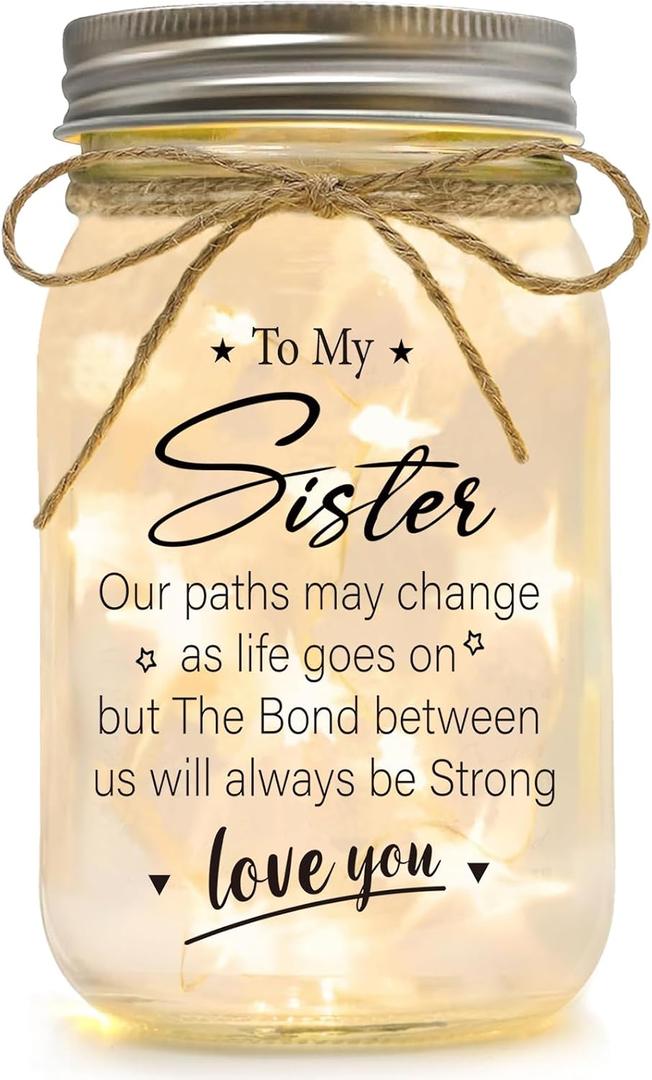Friendship Gifts for Women, Mason Jar Night Lights for Friend, Gifts for Friends Best Friend Birthday Gifts, Thankgiving Christmas Gifts for Women,Gift for BFF (Sister, Sister)