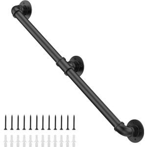 Willstar 5FT Industrial Staircase Handrail Non-Slip Pipe Bar Foot Rail Wall Mount Stair Rail Vintage Grab Bar for Steps Black Iron Pipe Handrail for Outdoor Indoor Stairs Loft Porch Hand Rail (5ft)
