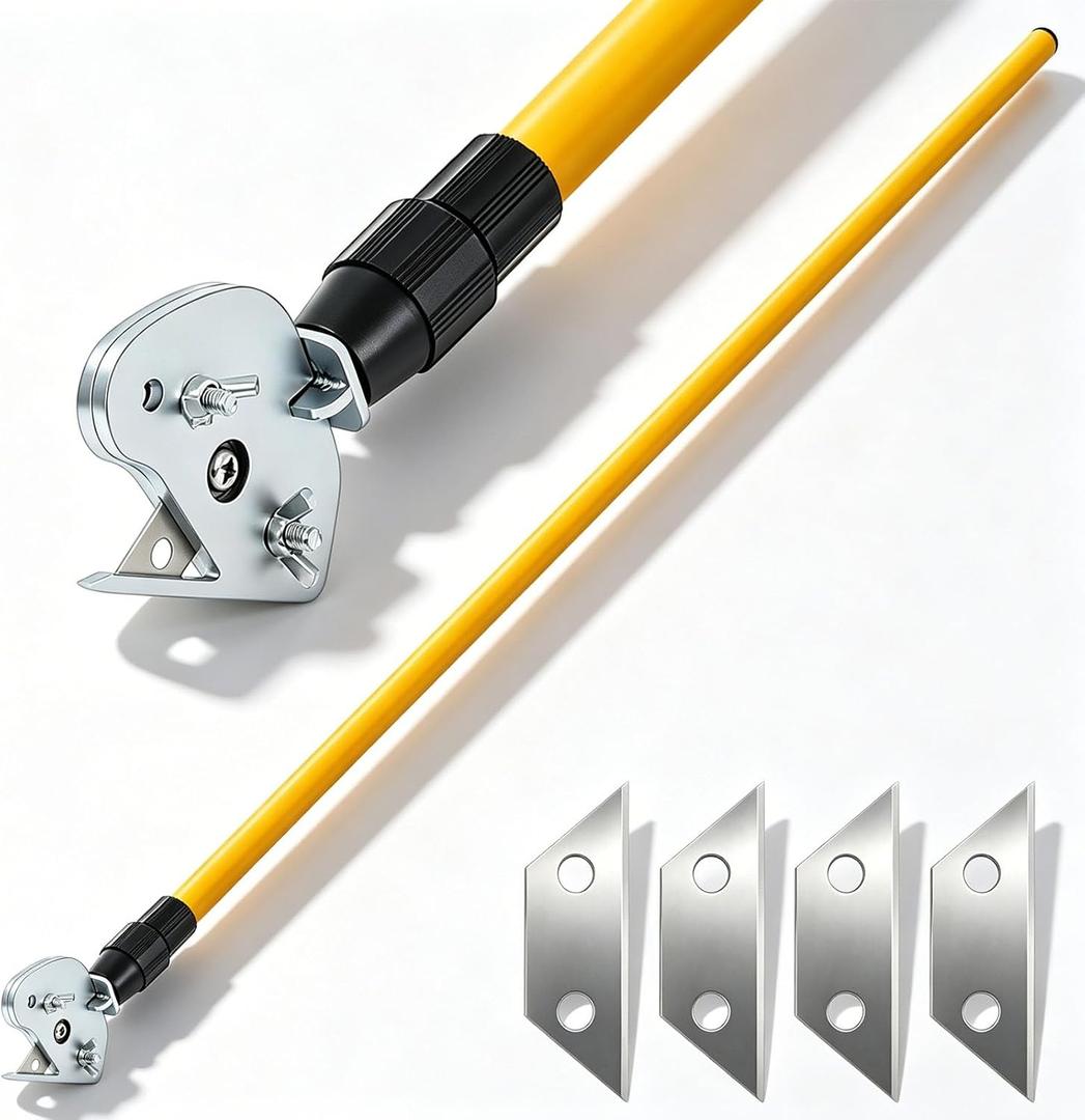 Frienda Stand Up Carpet Cutter Tool with 4 Replacement Blades, Heavy Duty Roller Carpet Trimmer with Telescoping Fiberglass Handle for Glue Down Removal Rough Rug Cutting, Professional & DIY Projects