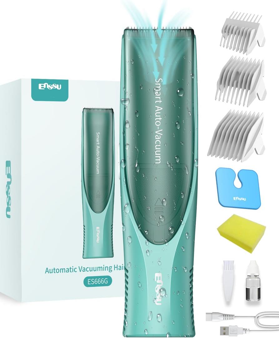 Baby Hair Clipper,Vaccum Hair Clippers for Kids/Toddlers,Cordless Baby Hair Cutting Kit with Two Modes,Baby Hair Trimmer Haircut Machine in Large Hairs Storage Space,Rechargeable,Waterproof (Green)