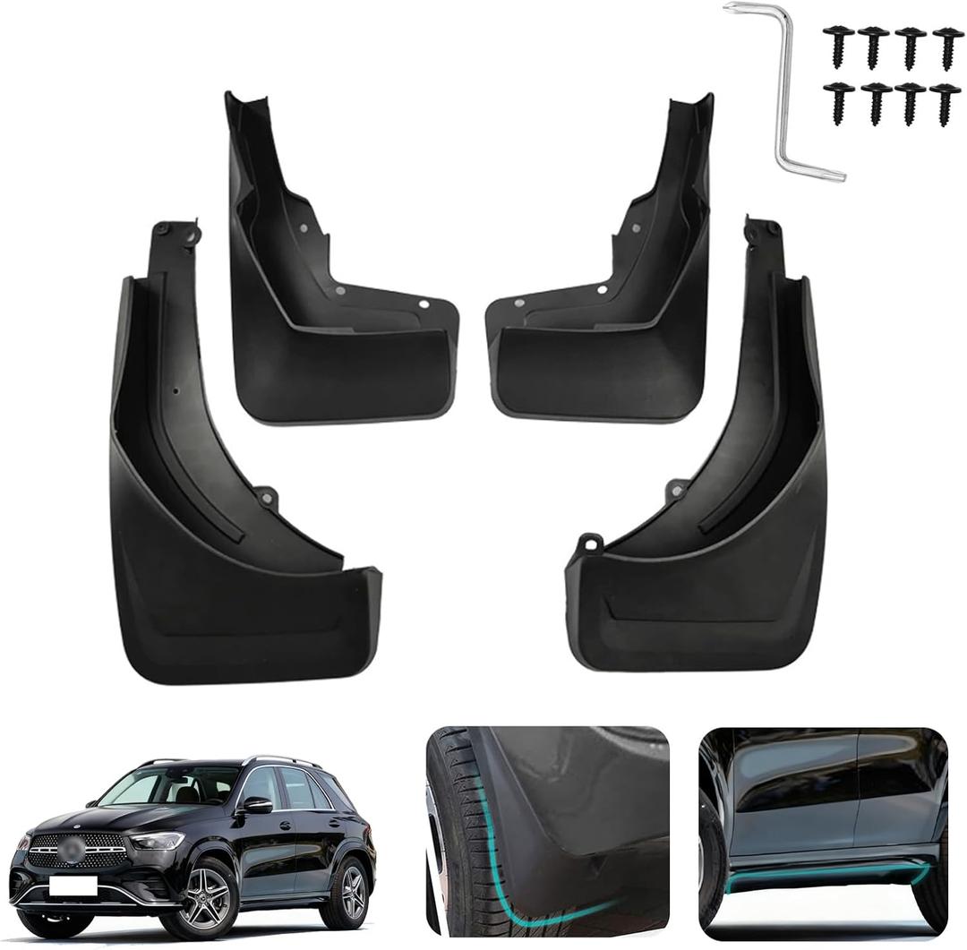 Custom Fit for Mud Flaps 2020-2025 Mercedes-Benz GLE-Class SUV GLE 580, GLE 450 (Models with AMG-Line Package & Running Boards) Mud Splash Guard Front and Rear 4-PC Set