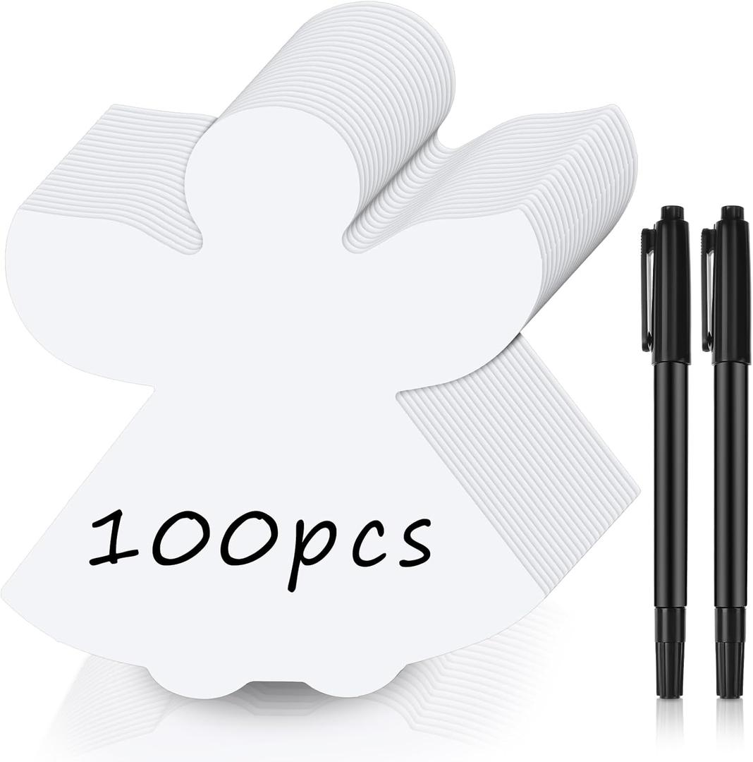 Qilery 100 Pcs Large Angel Cutouts with 2 Pcs Marker Pens Paper Angels for Angel Tree Religious Bulletin Board Decoration for Classroom Sunday School Crafts VBS Activity(White)