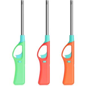 Refillable Butane Lighters, Large BBQ Grill Click Flame Long Stem Multipurpose Lighters(No Butane Fuel Inside) - Red