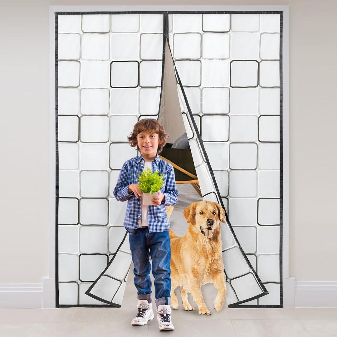 Insulated Door Curtain - 34x82 inch Magnetic Thermal and Insulation Cover Self-Closing Privacy Screen Door Keep Cold/Heat Out Stop Wind for A/C Room Home Entryway Kitchen Back Door