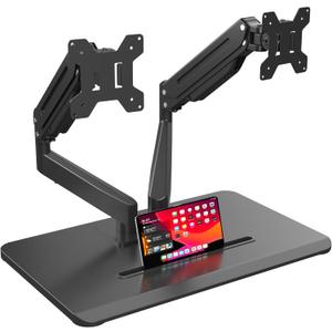 suptek Dual Monitor Mount Gas Spring Monitor Arm Desk Stand with Base,Free Standing Pneumatic Height Adjustable Monitor Stand for 17 to 34 inch,Holds up to 24.25 lbs, Black (ML8SPX)