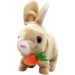 Realistic Bunny Toy,Interactive Hopping Rabbit Plush Toy, with Lifelike Movements, Walking, Sounds & Twitching Nose, Soft Stuffed Animal Easter Gift for Toddlers Kids (Brown)
