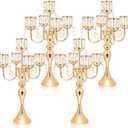 Kehail Gold Candelabra Candle Holders, Elegant Bling Centerpiece with Pendant Crystal Table Decorations 5 Arms Candlesticks for Dining Room,22 Inches Tall (4, Gold)