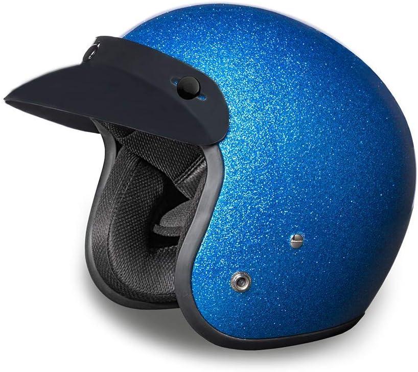 Daytona Cruiser Helmet - Blue Metal Flake - Lightweight 3/ 4 Shell Motorcycle Helmet with Removable Gloss Black Bubble Visor Added - DOT Approved Helmet - Bluetooth Compatible - L - 2.30 Pounds