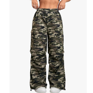 Floerns Girl's Camo Print Straight Leg Y2k Pants Elastic Waist Gym Track Pants S Size