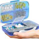 Travel Pill Organizer - Airtight Medicine Case for Traveling Portable Pharmacy Box with Labels Vitamin Container 8 Compartment Supplement Medication Holder Large Capacity Daily (Blue)