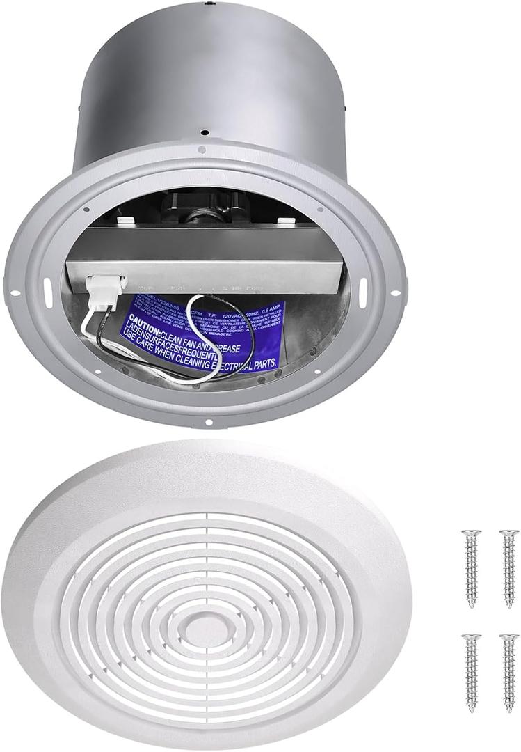 V2262-50 7 Inch Bathroom Exhaust Fan, 50 CFM Ceiling Exhaust Fan for 8" Rough-in Opening, 1.0 Sones Quiet Effective Ventilation for Bathroom, Kitchen, Laundry Room, Mobile Home