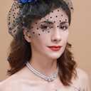 Cizoe Fascinator for Women with Black Veil Derby Headpiece Tea Party Hats and Lace Gloves (Blue)