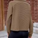 Womens Cropped Sweatshirts Henley V Neck Long Sleeve Button Pullover Lightweight Casual Tops (Brown)