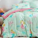 SLEEP ZONE Kids Twin Bedding Comforter Set - Super Cute & Soft Kids Bedding Bed in a Bag 5 Pieces Set with Comforter, Sheet, Pillowcase & Sham (Mermaid Princess)