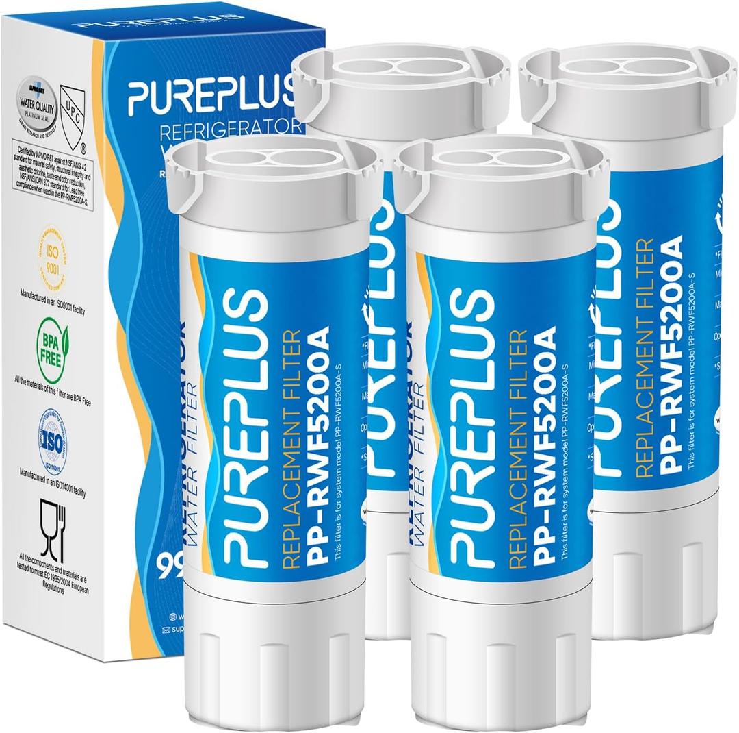 PUREPLUS XWF(NOT XWFE, NO Chips) Replacement for GE WR17X30702, GBE21, GDE21, GDE25, GFE24, GFE26, GNE21, GNE25, GNE27, GWE19, GYE18, CFE26 French Door & Side by Side Refrigerator Water Filter, 4Pack