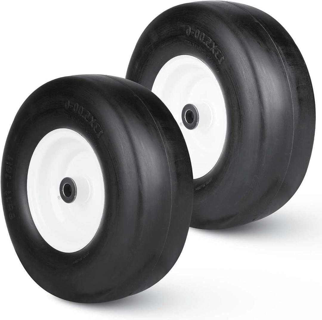 2PCS Flat Free Mower Tire w/Steel Wheel 13x5.00-6 for 36"-46" Deck Lawn Mowers Tractor - Hub 3.25"-5.9" with 3/4" Greased Bushing 135006 T161