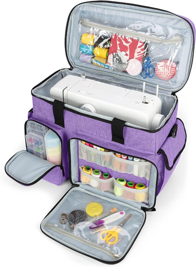 CURMIO Sewing Machine Case, Universal Travel Bag Compatible for Singer, Brother, Janome and most standard sewing machines, Purple(Bag Only)