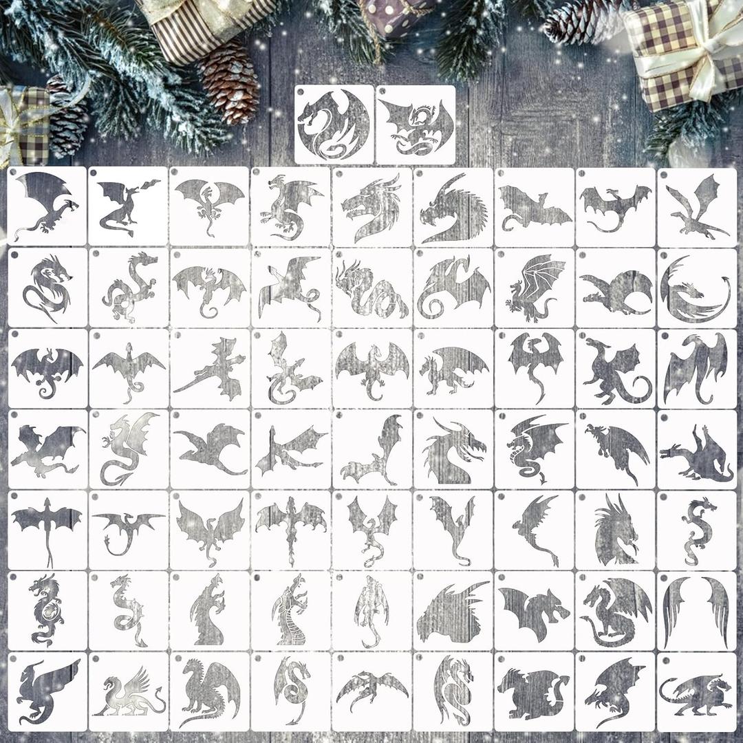 Small Stencils for Painting on Wood Reusable, 3 Inch Reusable Stencil for Craft Ornament Paint Template Stencils for Wall Card Rock Wood Signs Coasters Canvas Home Decor (Dragon)