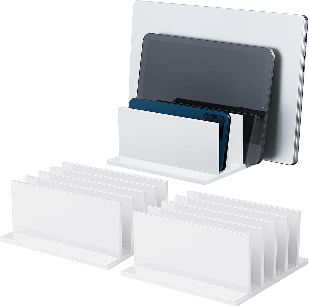 Frienda 4-Compartment Acrylic Vertical Laptop Stand, Can Accommodate with a Thickness of Less Than 2 cm, Fits Most Laptop(2 Pcs, White)