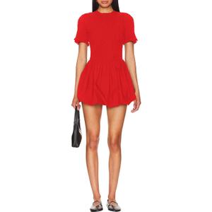 LuFeng Womens Short Sleeve Cut Out Bubble Tank Dress Mock Neck Ruffle Y2k Mini Bodycon Party Club Dresses (Small, Red)