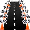 7inch Orange Racing Traffic Cones With Holes on Top,Checkered Flags,Racetrack Floor Runner,Race Car Birthday Party Supplies,Racing Car Table Centerpiece Decorations 38PCS