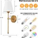 Bsmathom Wall Sconces Sets of 2, Hardwired Classic Brushed Brass Sconces Wall Lighting, Bathroom Vanity Light Fixture with Fabric Shade for Bedroom Living Room Hallway Kitchen, Gold