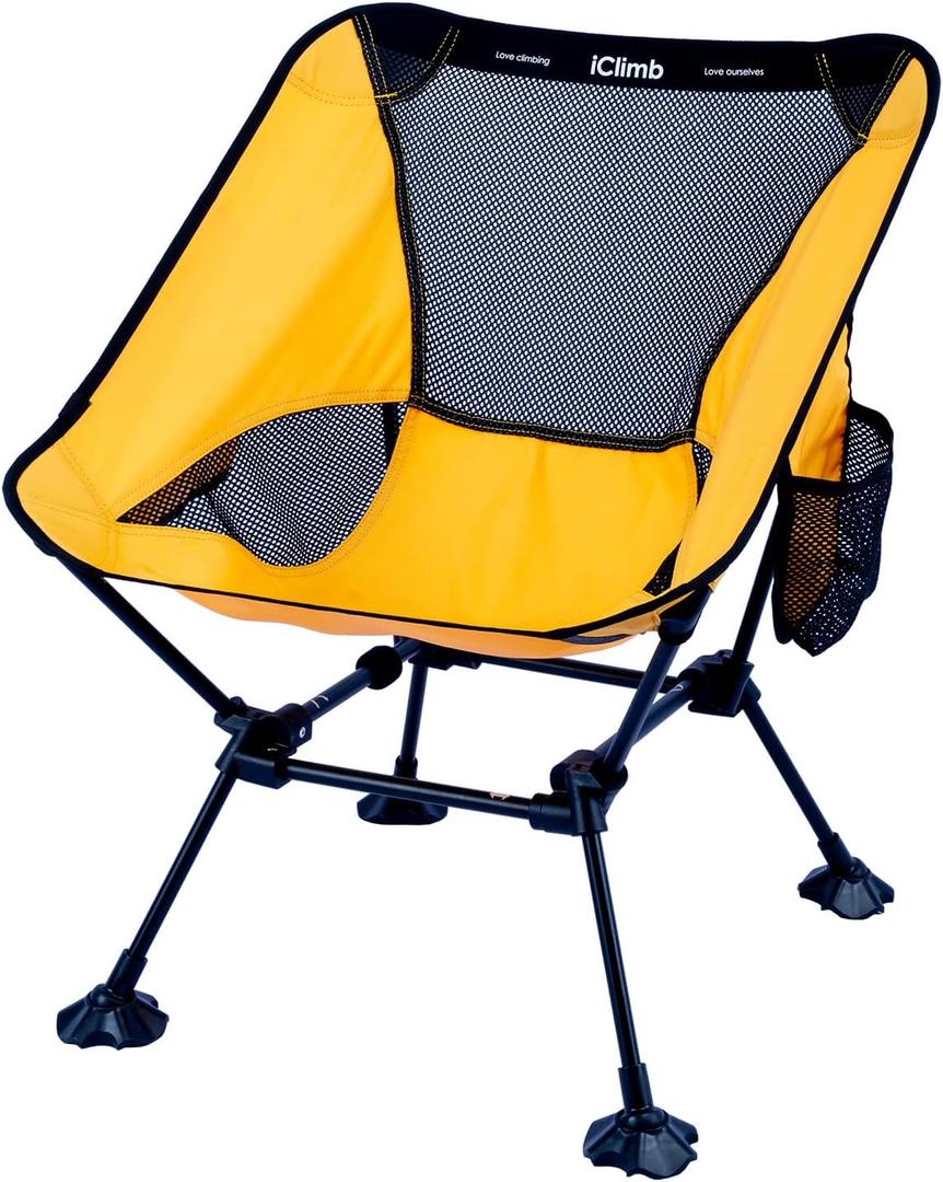 iClimb Ultralight Compact Camping Folding Beach Chair with Anti-Sinking Large Feet (Yellow (Square Frame))