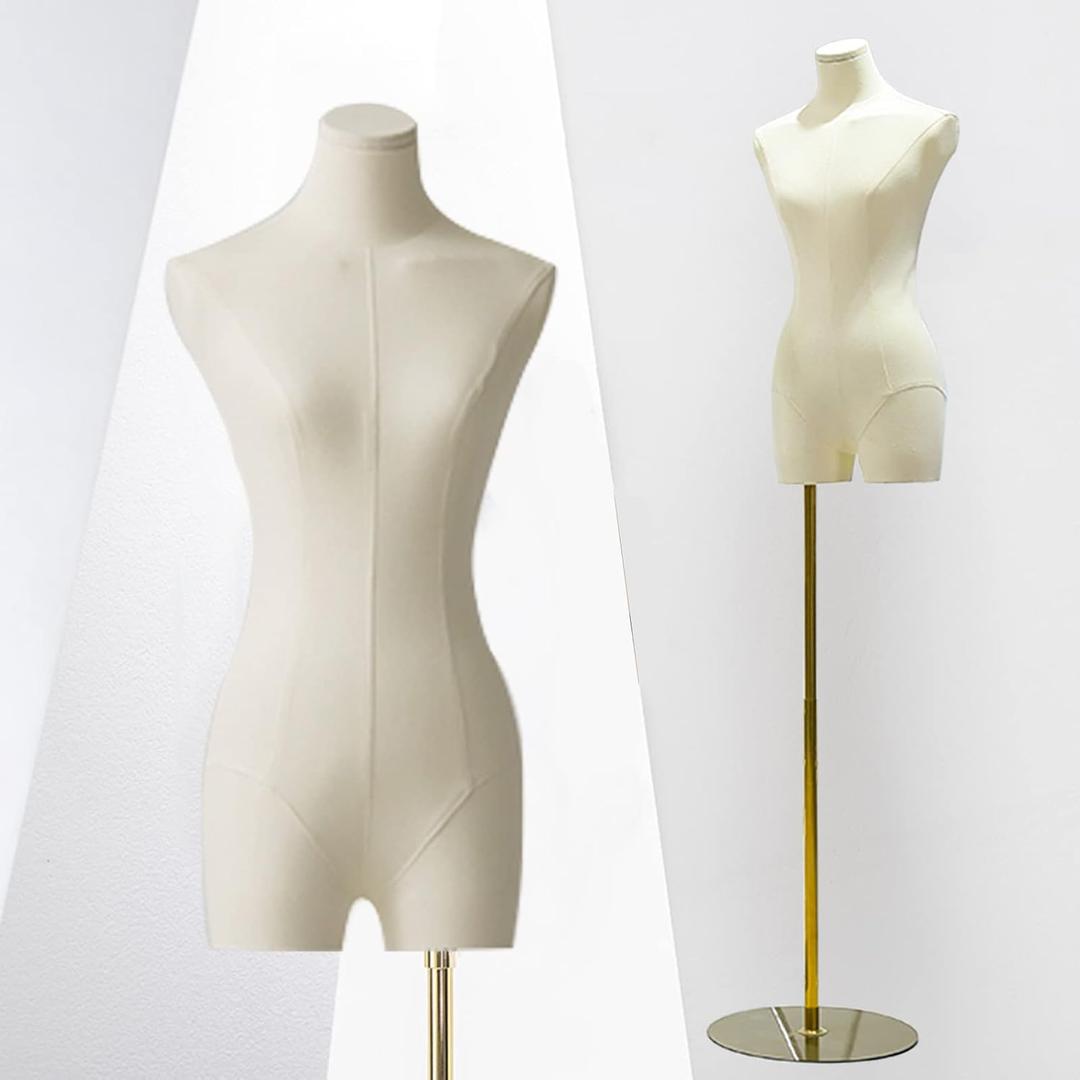 Female Mannequin Dress Form, Adjustable Height Model Body Display Torso with Metal Square Base Stand, Multipurpose Body Manikin for Dress Jewelry Sewing Clothing ( Color : Gold , Size : C )