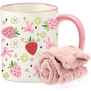 DHQH Cute Strawberry Gifts for Women, Sweet Strawberries Flowers Ceramic Coffee Mug, Christmas Birthday Gifts for Sister Mom Grandma Who Loves Strawberry