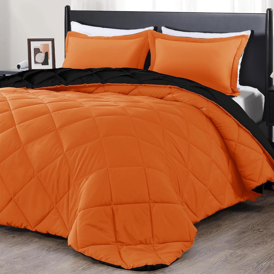 downluxe California King Comforter Set - Orange and Black Cal King Comforter Set, Soft Bedding Sets for All Seasons - 3 Pieces - 1 Comforter (104"x96") and 2 Pillow Shams(20"x36")