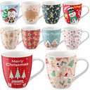 Acellegic 10 Pcs Large 17oz Christmas Ceramic Mugs Christmas Gifts Gingerbread Holiday Coffee Mugs Set Cute Cartoon Porcelain Hot Cocoa Cups with Handle Xmas Party Favor for Housewarming Office Decor