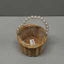 Wicker Rattan Flower Girl Basket, Pearl Handle Flower Basket, Flower Girl Basket for Wedding and Home Decorations