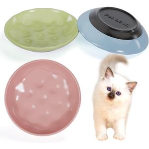 Cuencos para gatos, cuenco de cermica para gatos de interior, platos de cermica poco profundos para comida y agua, con base de silicona antideslizante, lindos platos para gatitos para alimentar a
