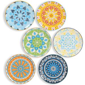 Dessert Plate Set of 6-8 Inch Ceramic Salad and Appetizer Plates - Vibrant Mix-and-Match Colors - Dishwasher and Microwave Safe