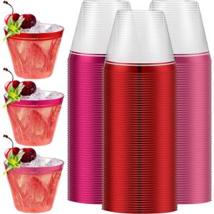 Gejoy 60 Pcs 9 oz Wedding Rimmed Swirl Plastic Cups Disposable Wine Glasses Hard Plastic Clear Drinking Cups for Wedding Tumbler Engagement Single Party Supplies