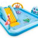 Intex 96" x 78" x 28" Inflatable Jungle Adventure Play Center Spray Kiddie Pool - Backyard Kids Water Slide, Outdoor Blow-Up Splash Pad for Toddlers