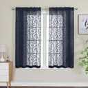 OWENIE Furman Sheer Curtains 54 Inch Length 2 Panels Set for Living Room Bedroom, Airy Jacquard Clip Short Curtains for Small Window, Rod Pocket Bathroom Window Curtain Each 42W inch 54L, Navy Blue